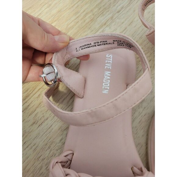 New girls sz 2 Steve Madden Karina blush pink leather braided strappy sandals - Picture 3 of 4